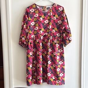 MichelleMcdowell Red and Pink Puff Sleeve Casual Sundress